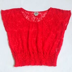 Ladies Ariat Red Lace SS Cap Sleeve Top W/Shirred Waist Size Medium